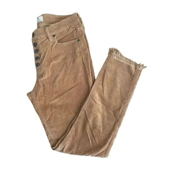 Free People Tan Brown Corduroy Raw Hem Womens Soft Pants Slim Leg Cropped SZ 27 - Picture 6 of 10